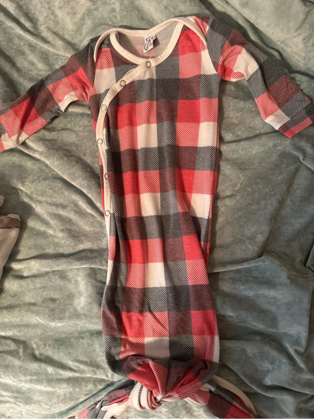 Copper pearl Red & Gray Buffalo Plaid Knotted Baby Gown